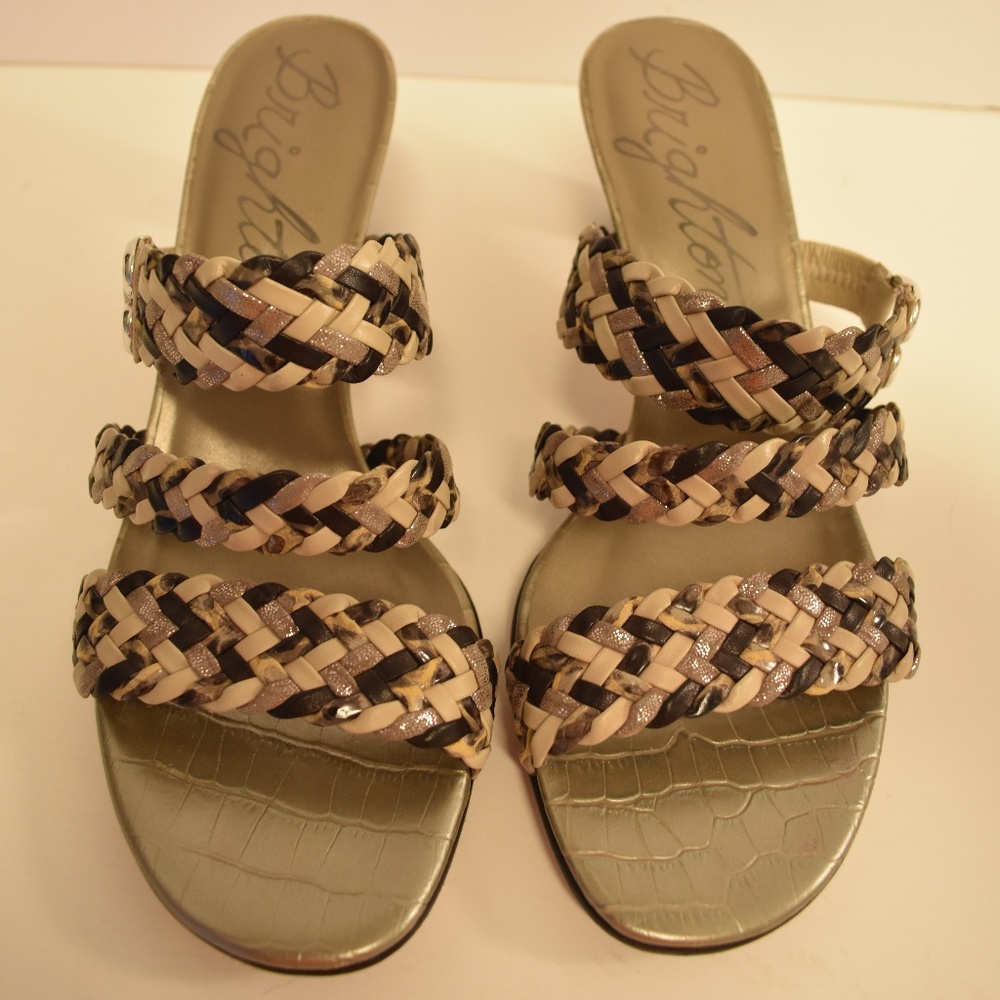Brighton Tress Woven Neutral Multi Leather Sandals EUC